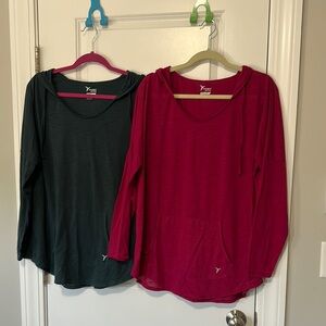 Women's Long Sleeve Hooded Tops by Xersion - Green and Pink